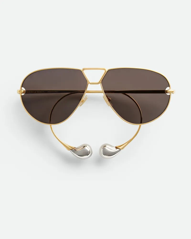 Bottega Veneta Drop Sonnenbrille In Pilotenform - Gold - Unisex - 100% Metall Gold