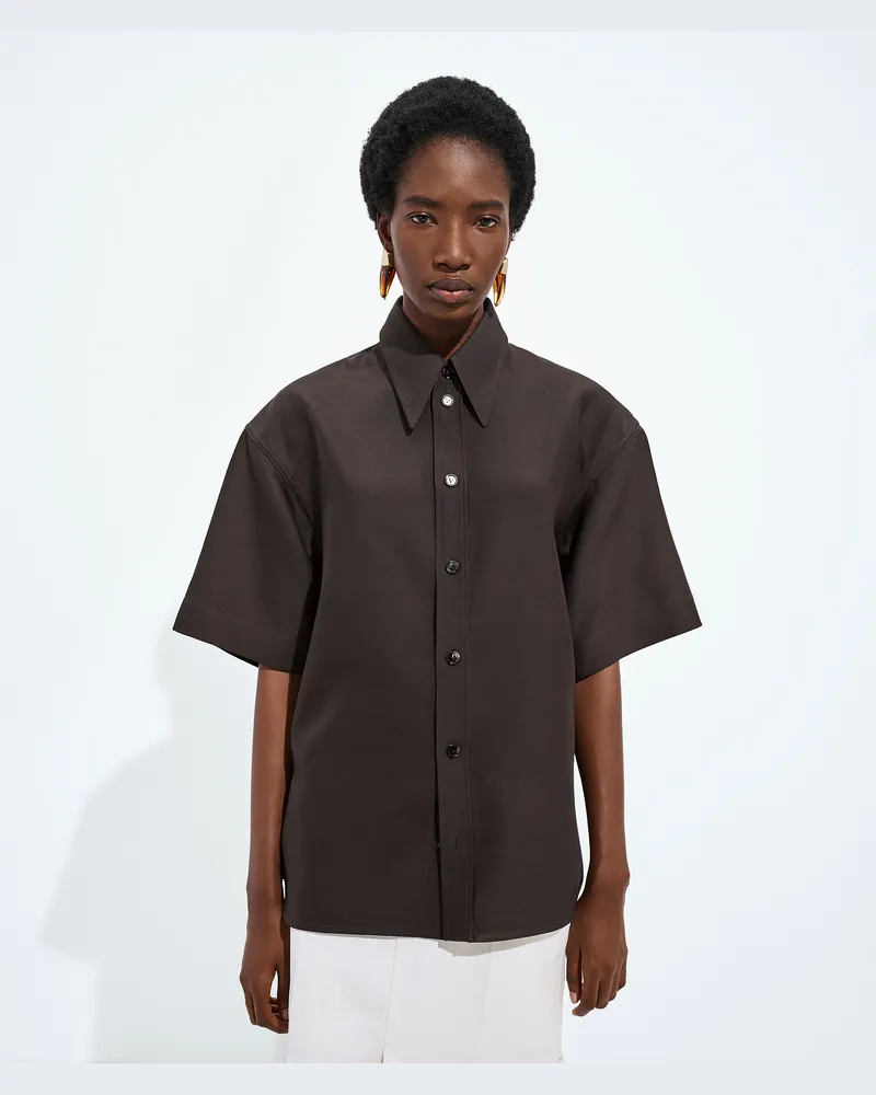 Bottega Veneta Hemd Aus Wolle Und Seiden-toile - Braun - Damen 71% Wolle & 29% Seide Braun