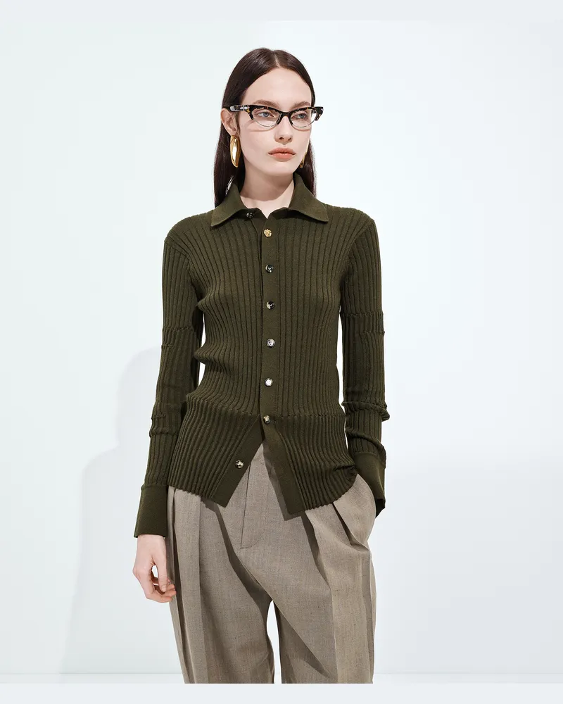 Bottega Veneta Geripptes Hemd Aus Kaschmir Und Seide - Grün - Damen 70% Kaschmir & 30% Seide Grün