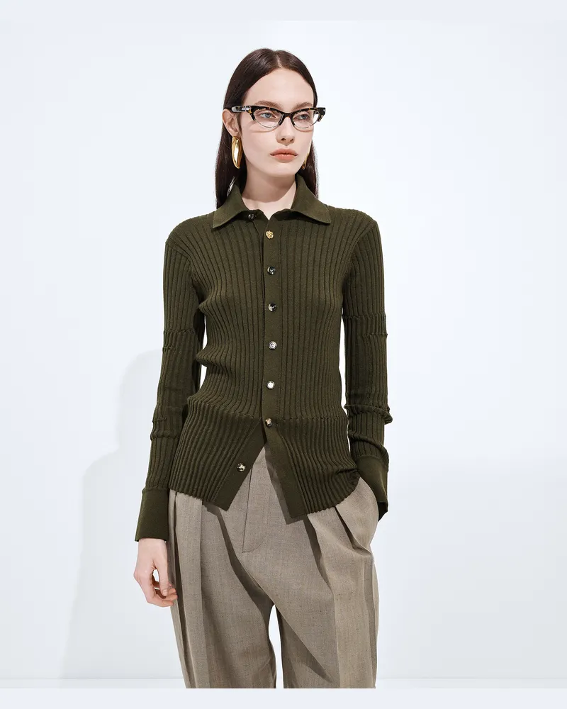 Bottega Veneta Geripptes Hemd Aus Kaschmir Und Seide - Grün - Damen 70% Kaschmir & 30% Seide Grün