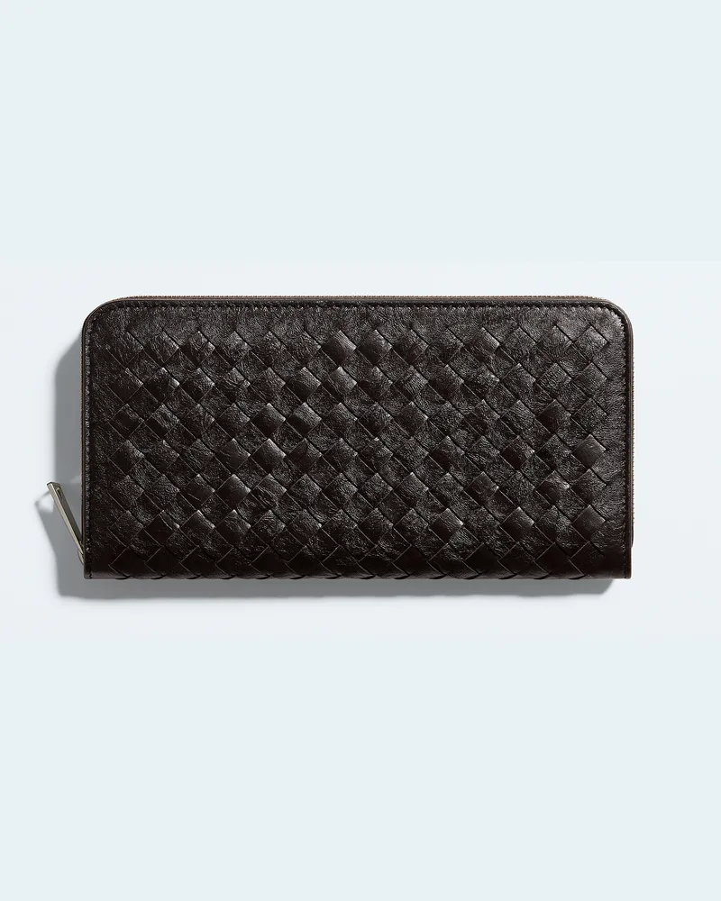 Bottega Veneta Portemonnaie mit umlaufendem Reißverschluss aus gewebtem Myzel-Braun - Herren Braun