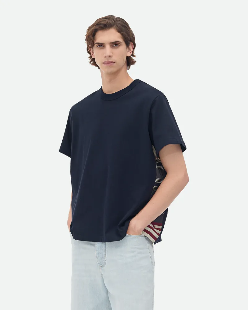 Bottega Veneta Tshirt Aus Weiche Ginghabauwolljersey Abyss