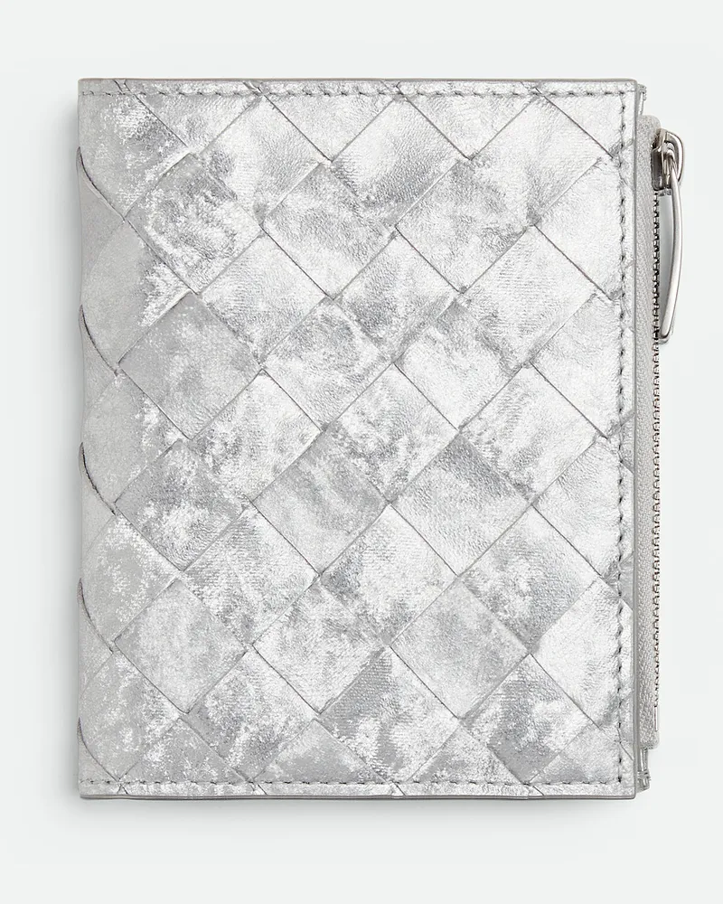 Bottega Veneta Kleines Intrecciato Bi-fold Portemonnaie Silver