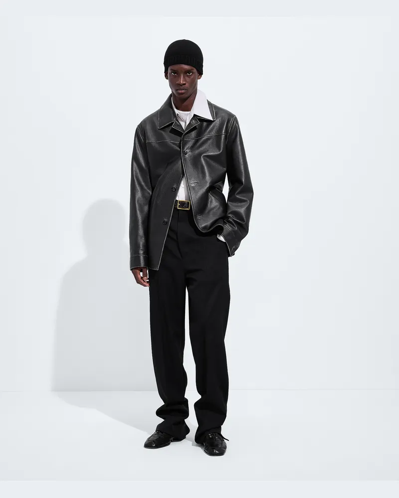 Bottega Veneta Lederjacke im Used-Look-Schwarz - Herren Schwarz