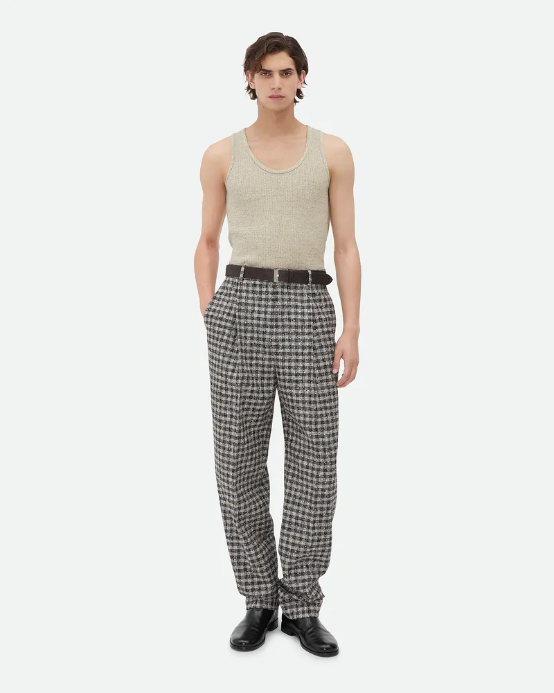 Bottega Veneta Hose Aus Ginghamboucléwolle Black