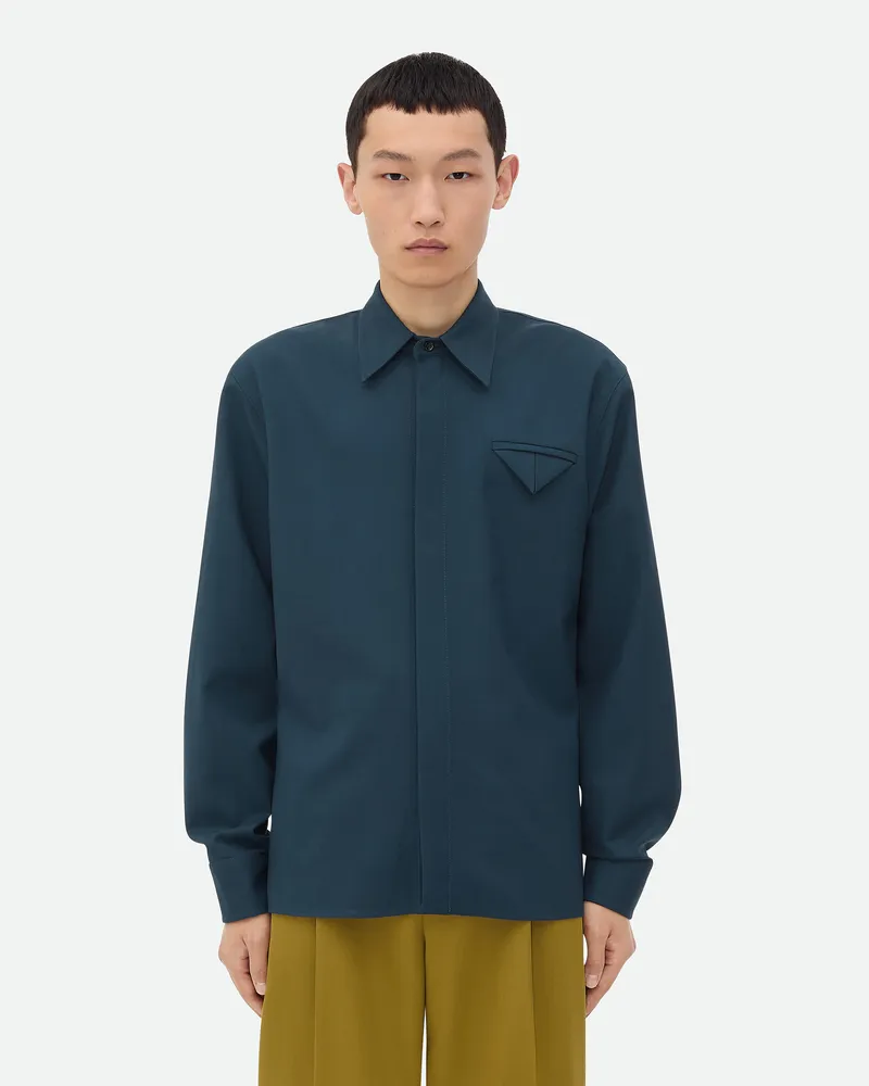 Bottega Veneta Hemd Aus Leichtem Wolltwill - Blau - Herren Wolle Blau