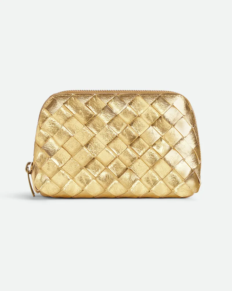 Bottega Veneta Kleine Kosmetiktasche In Halbmondform As Intrecciato Gold