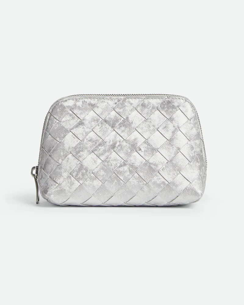 Bottega Veneta Kleine Intrecciato Kosmetiktasche Silver