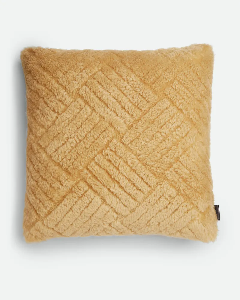 Bottega Veneta Kissen Aus Shearling Mit Intreccio Muster - Gelb - Unisex - 100 % Shearling Gelb