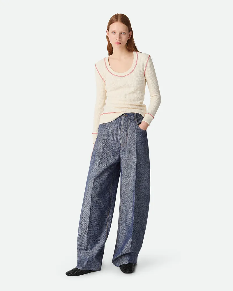 Bottega Veneta Hose Mit Weitem Bein Aus Jacquard Blue