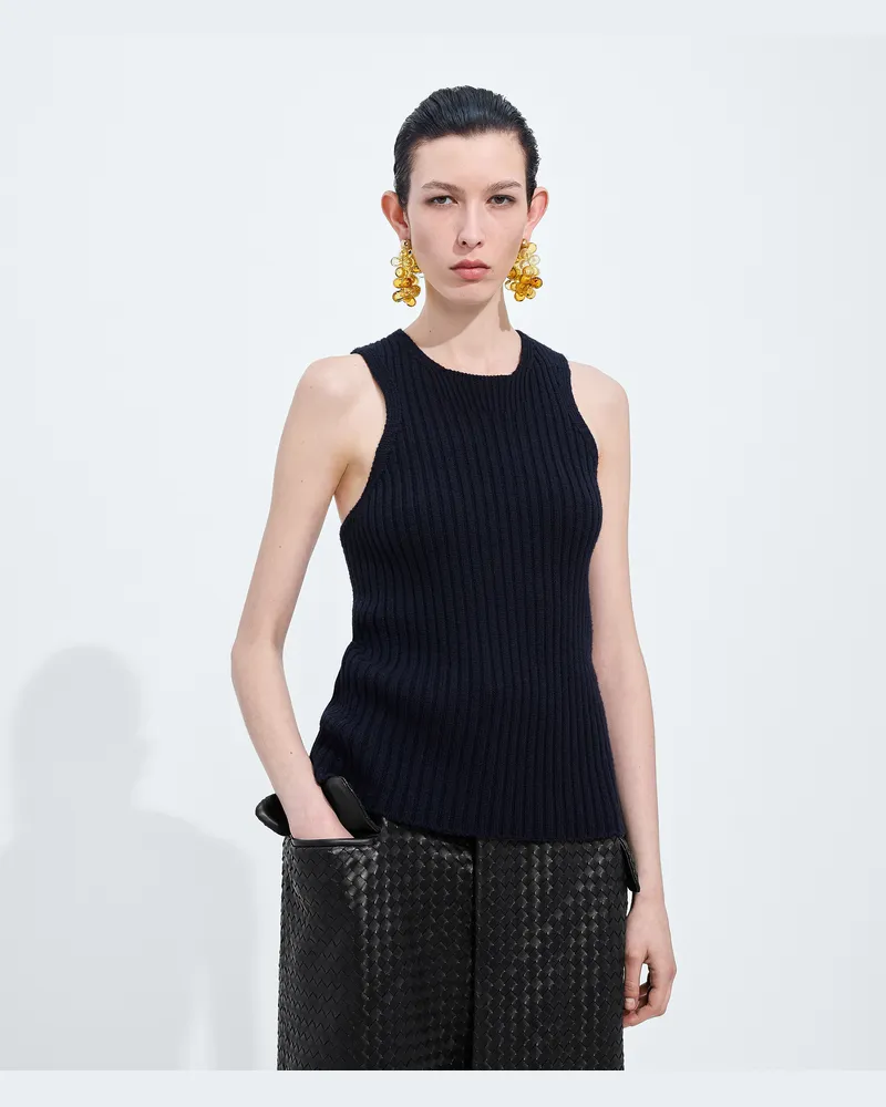 Bottega Veneta Geripptes Tanktop aus Merinowolle-Blau - Damen Blau