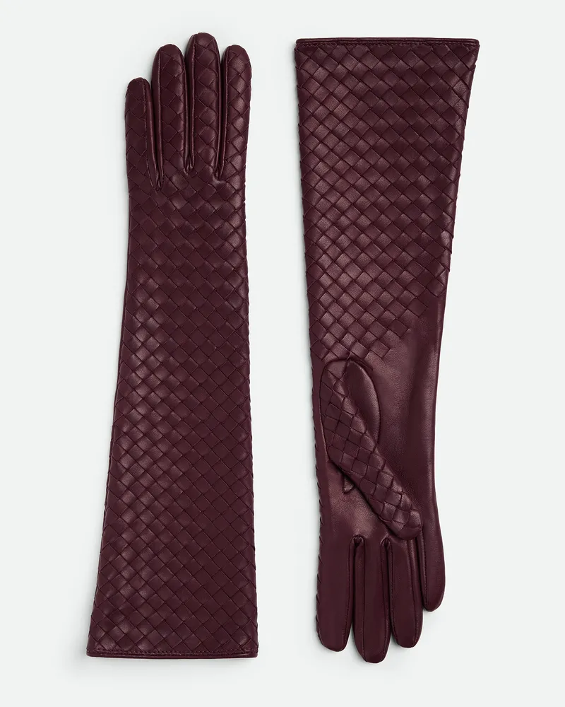Bottega Veneta Midi-Handschuhe aus Intrecciato Leder-Bordeaux - Damen Bordeaux