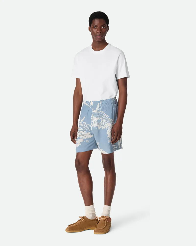 Bottega Veneta Seidenshorts Mit Italienischer Postkarte Blue