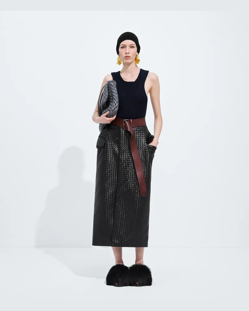 Bottega Veneta Intrecciato Lederrock-Schwarz - Damen Schwarz