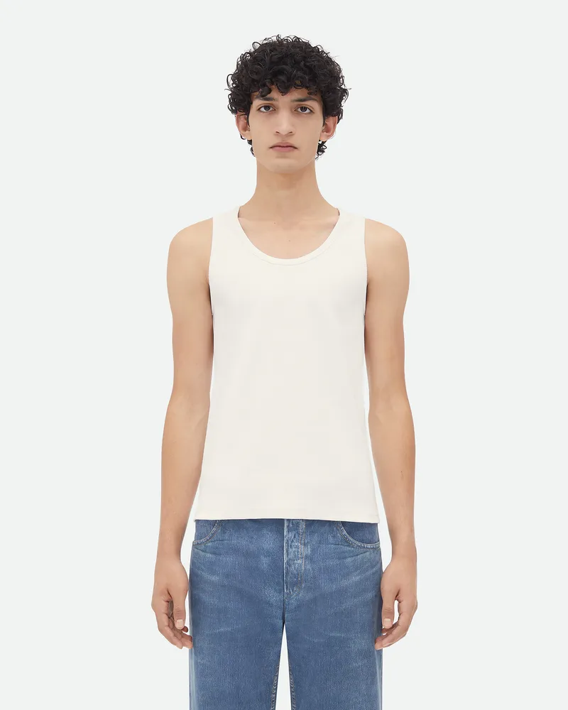 Bottega Veneta Tanktop Aus Gerippter, Stretchiger Dry-baumwolle - Weiß - Herren Baumwolle & Elasthan Weiß