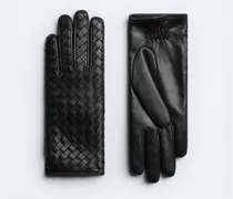Handschuhe aus Intrecciato Leder-Schwarz - Damen