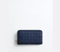 Intrecciato Portemonnaie mit umlaufenden Reißverschluss-Blau - Damen
