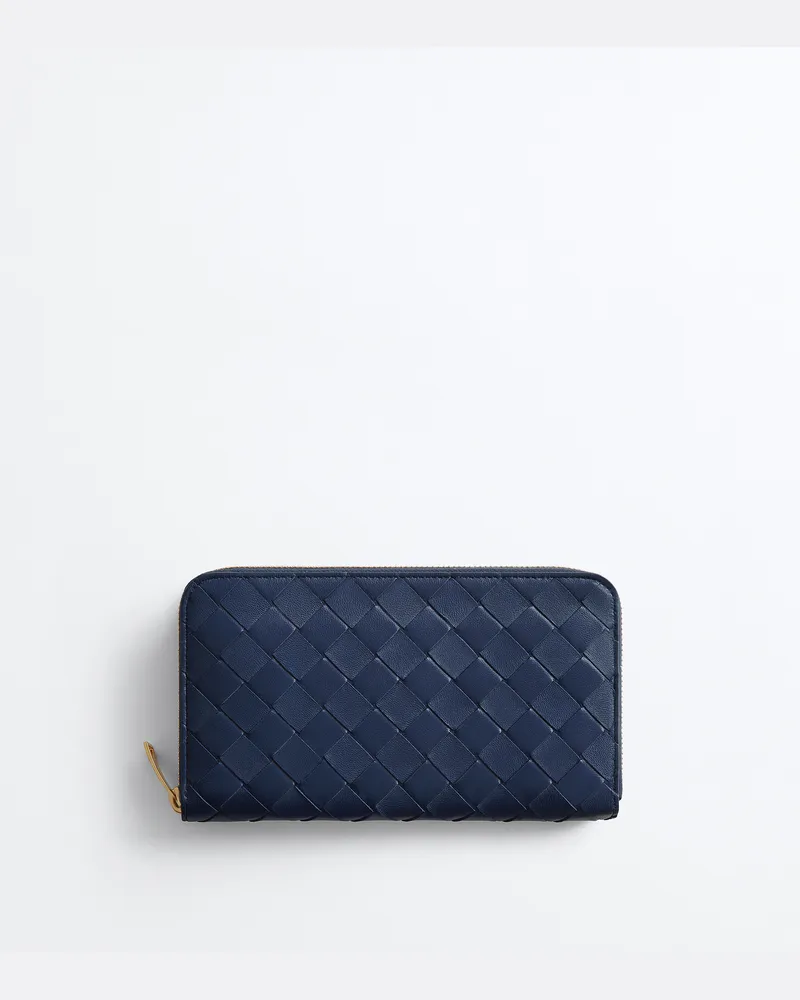 Bottega Veneta Intrecciato Portemonnaie mit umlaufenden Reißverschluss-Blau - Damen Blau