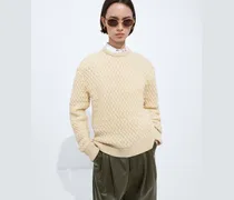 Pullover aus Intrecciato Wolle-Beige - Damen