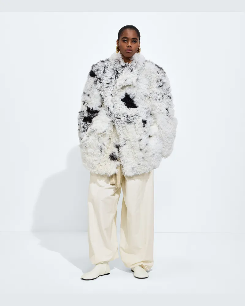 Bottega Veneta Mantel aus gesprenkeltem, gelocktem Shearling-Weiss - Damen Weiss