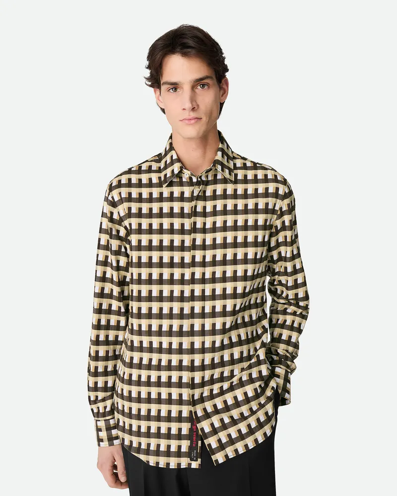 Bottega Veneta Kariertes Baumwollhemd Chalk