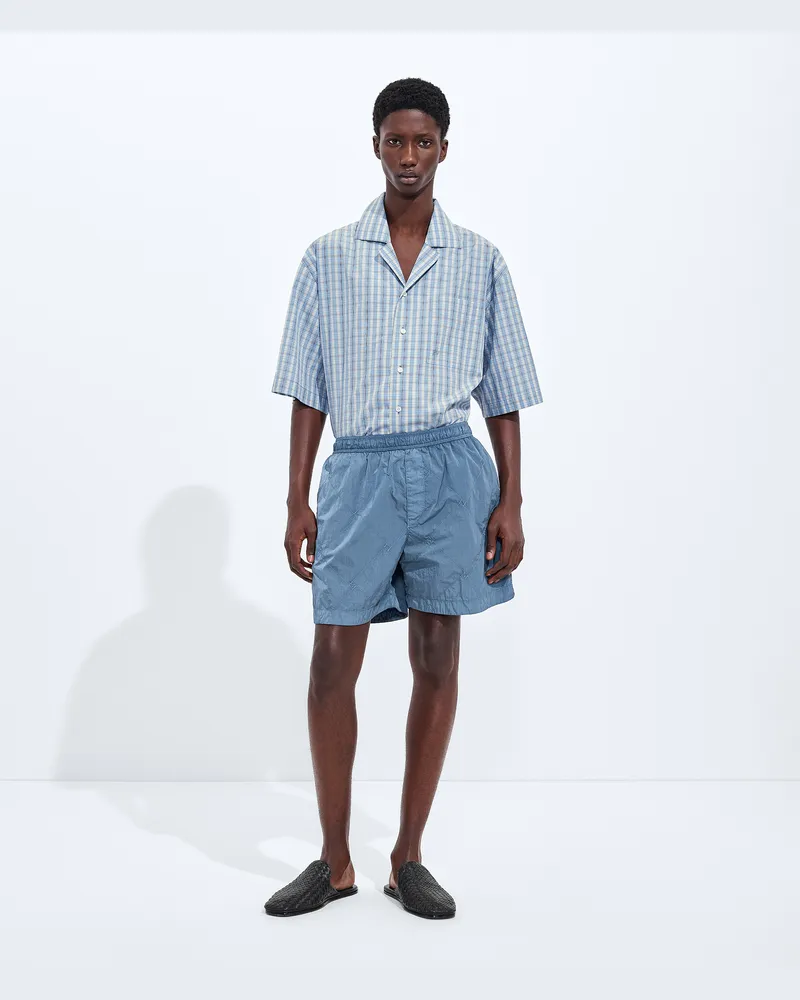 Bottega Veneta Badeshorts aus gecrinkeltem Nylon-Blau - Herren Blau