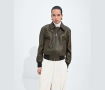 Intrecciato Piccolo Lederblouson-Grün - Damen