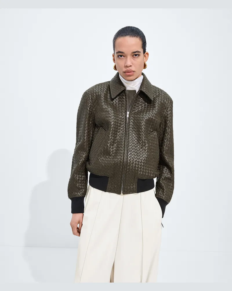 Bottega Veneta Intrecciato Piccolo Lederblouson-Grün - Damen Grün