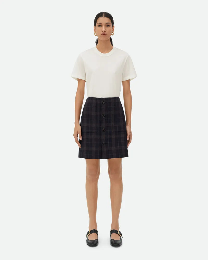 Bottega Veneta Karierter Rock Aus Baumwollmouliné Blue