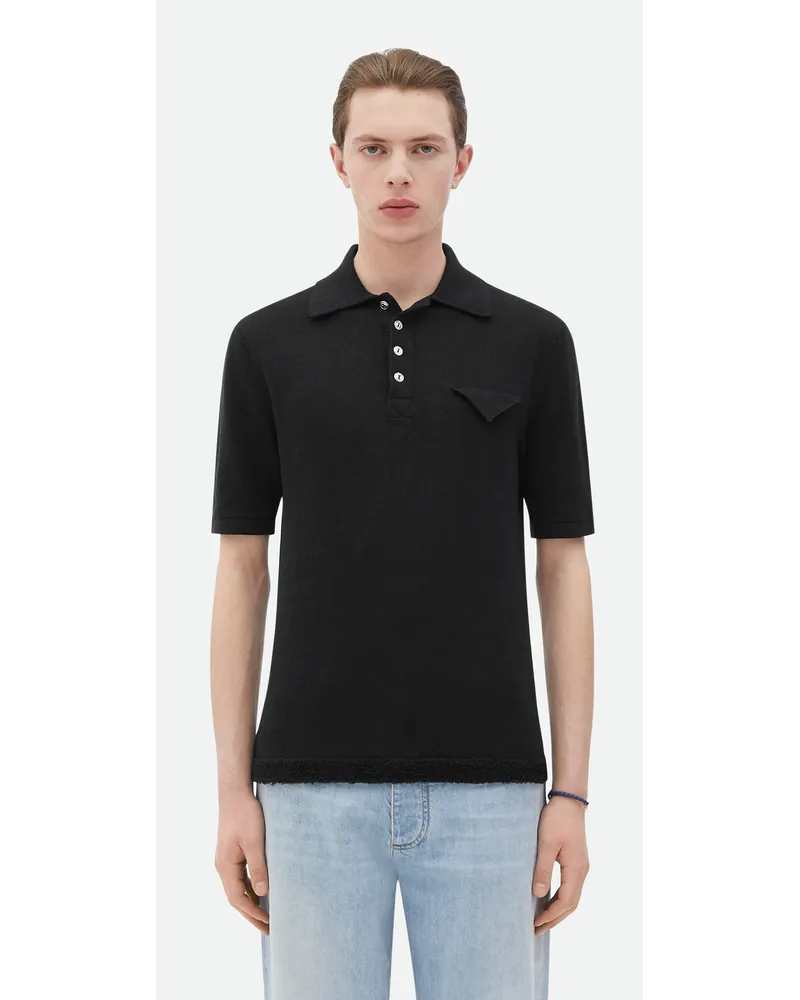 Bottega Veneta Poloshirt Aus Leichte Leinen Black