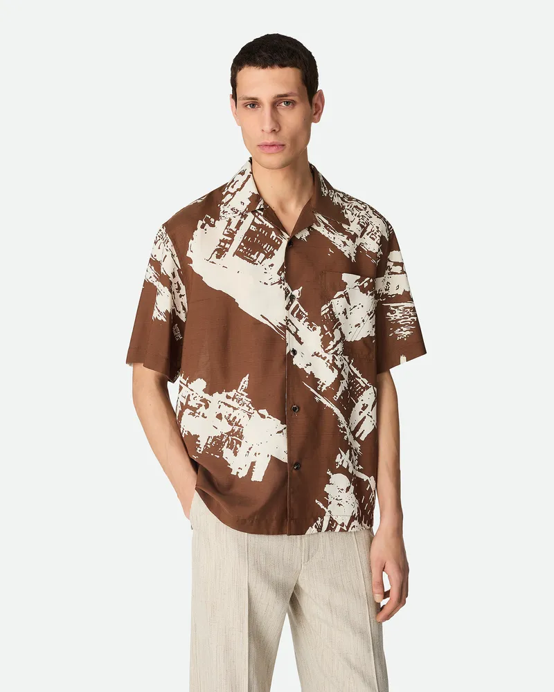 Bottega Veneta Seidenhemd Mit Italienischer Postkarte Pecan