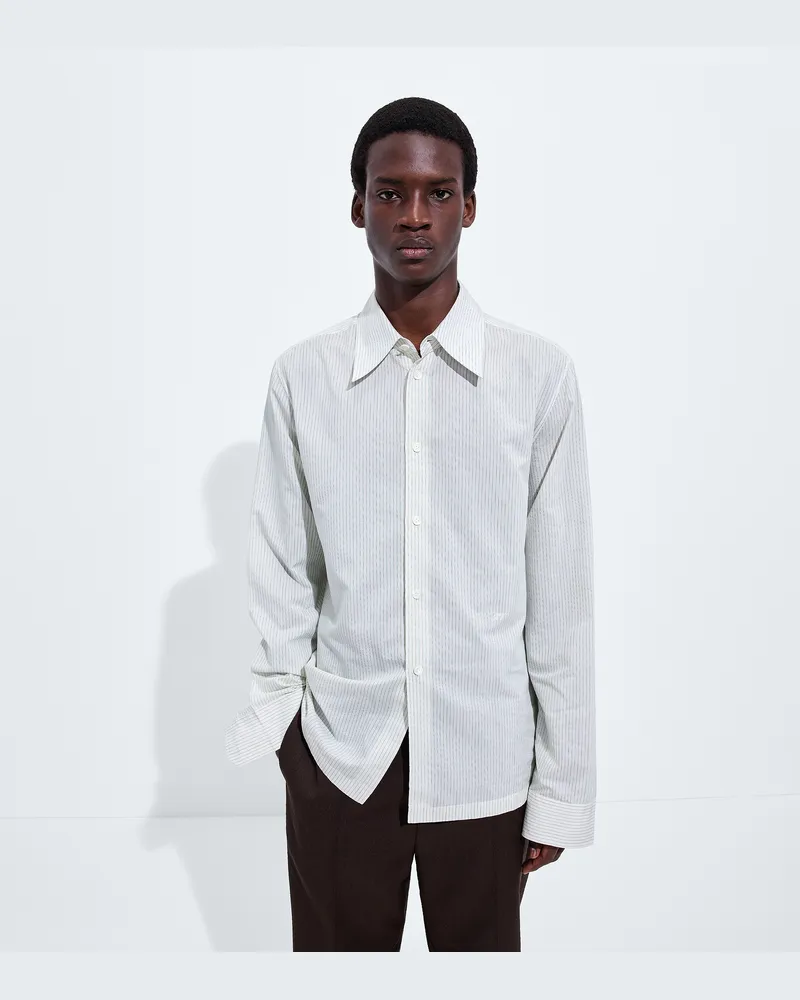 Bottega Veneta Gestreiftes Hemd aus Baumwolle und Cupro-Weiss - Herren Weiss