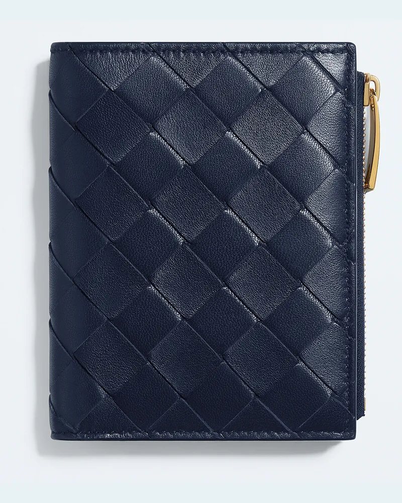 Bottega Veneta Kleines Intrecciato Bi-Fold Portemonnaie-Blau - Damen Blau