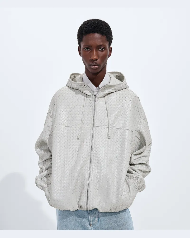 Bottega Veneta Intrecciato Piccolo Lederblouson-Grau - Herren Grau