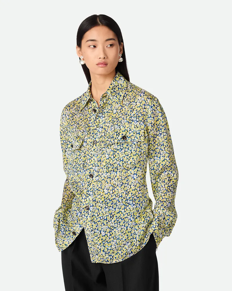 Bottega Veneta Seidenhemd Mit Gänseblümchen Chalk