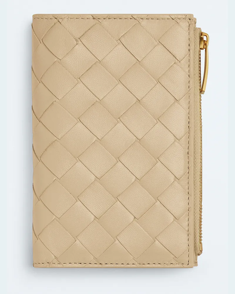 Bottega Veneta Medium Intrecciato Bi-fold Zip Wallet - Beige - Damen Beige