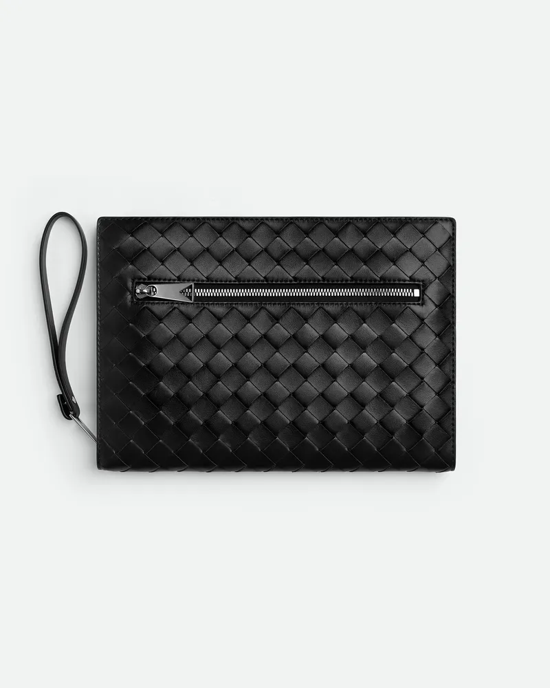 Bottega Veneta Kleine Intrecciato Dokumentenmappe Mit Handgelenkschlaufe Black