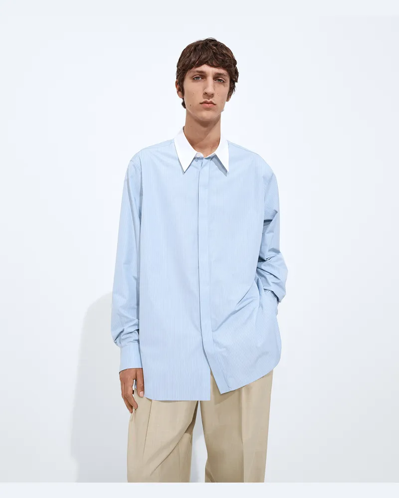 Bottega Veneta Gestreiftes Hemd aus Popeline-Blau - Herren Blau