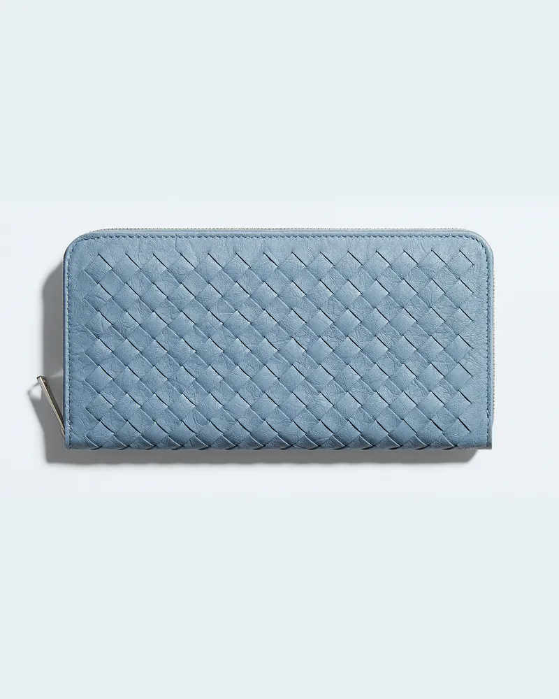 Bottega Veneta Portemonnaie mit umlaufendem Reißverschluss aus gewebtem Myzel-Blau - Herren Blau