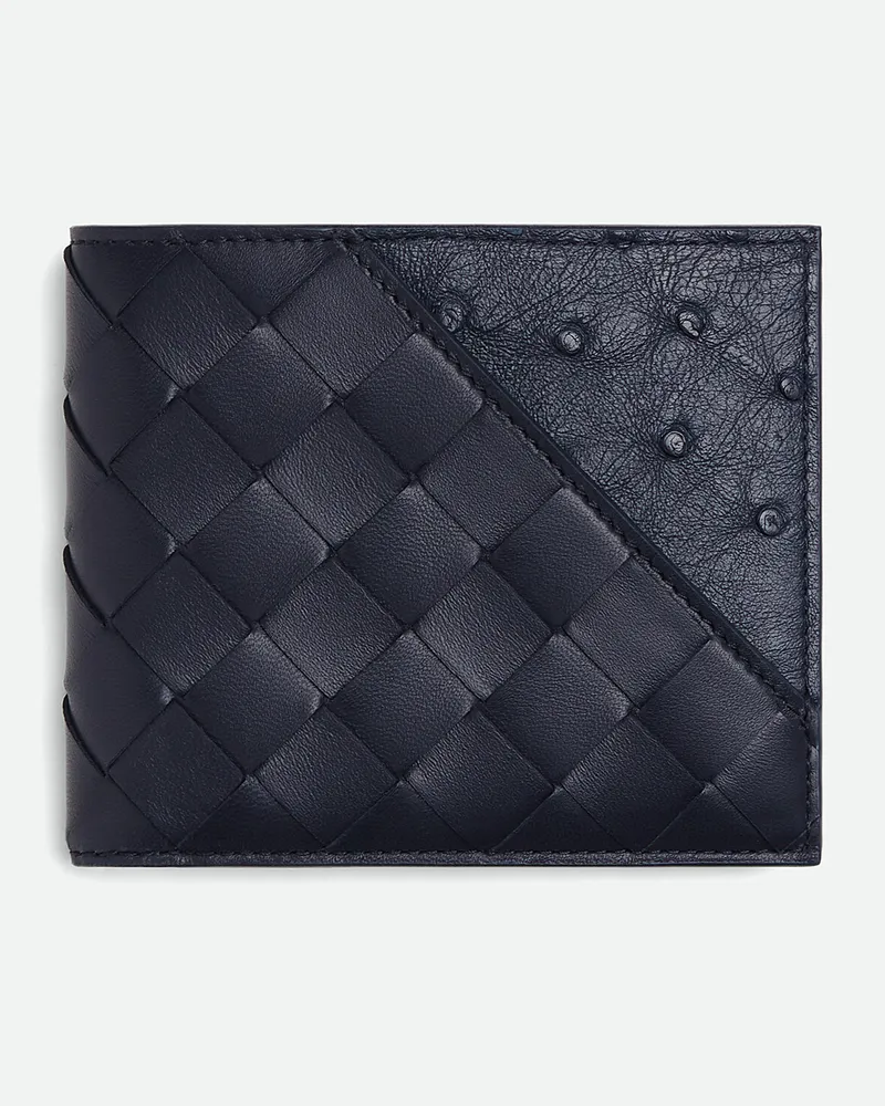 Bottega Veneta Intrecciato Diagonal Bi-fold Portemonnaie - Blau - Herren - 70 % Lammleder & 30 % Straußenleder Blau