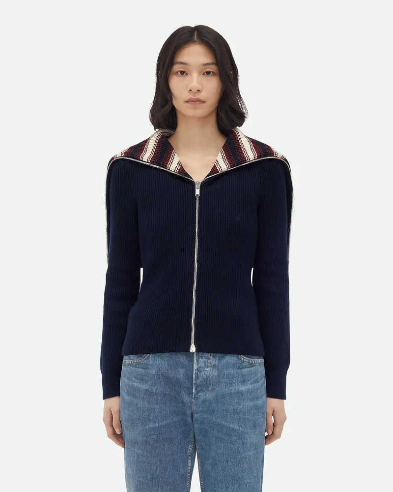 Bottega Veneta Getreifter Cardigan Au Baumwolle Navy