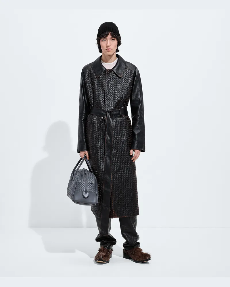 Bottega Veneta Ledermantel im Used-Look-Schwarz - Herren Schwarz