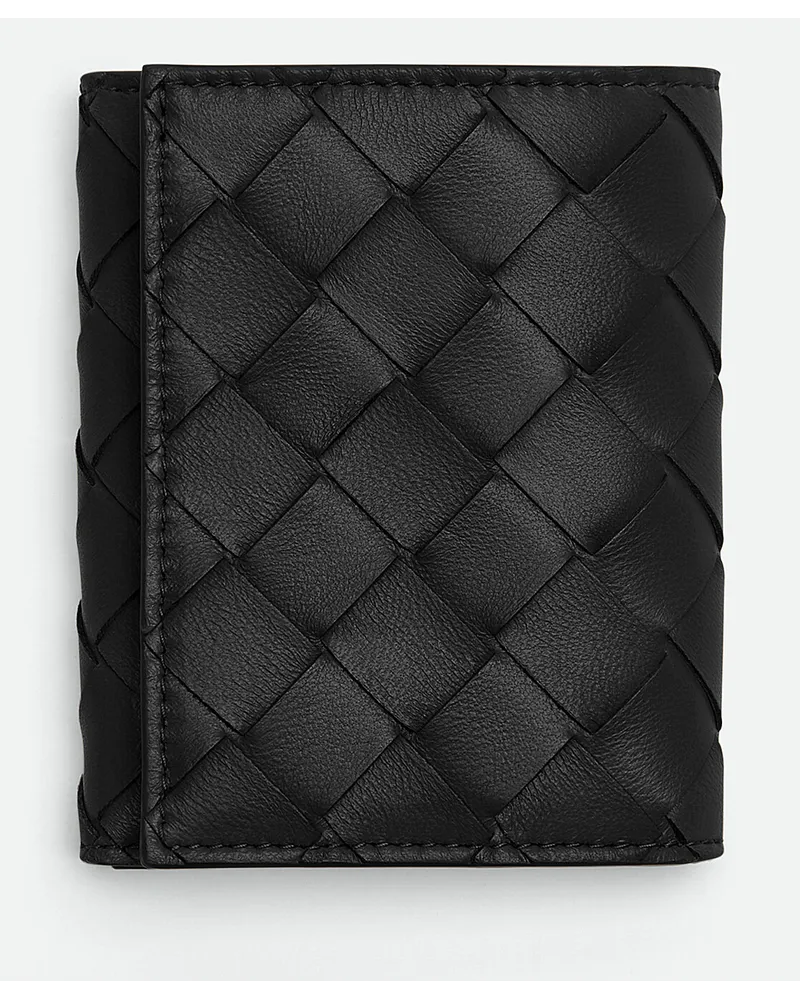 Bottega Veneta Kleines Intrecciato Trifold Portemonnaie Mit Zip Black