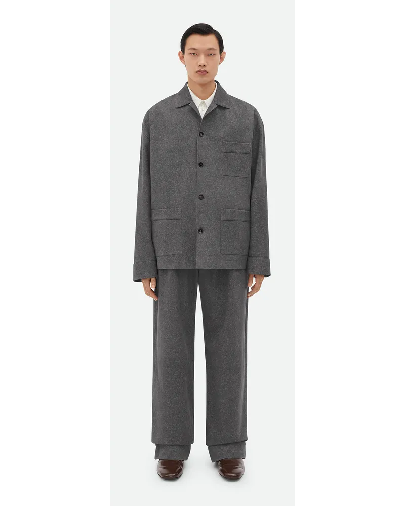 Bottega Veneta Chino Jacke Aus Bedrucktem Leder Und Flanell Charcoal