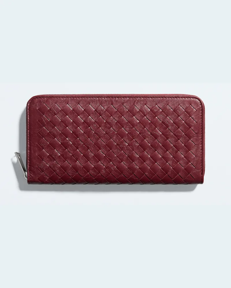Bottega Veneta Portemonnaie mit umlaufendem Reißverschluss aus gewebtem Myzel-Rot - Herren Rot