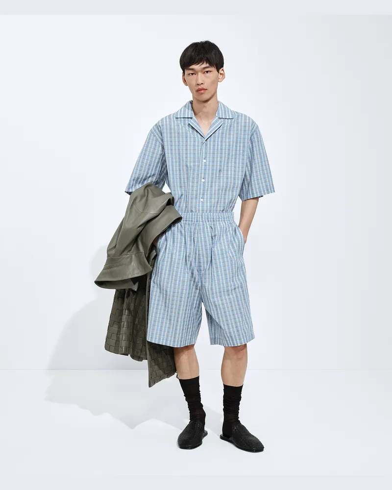 Bottega Veneta Karierte Shorts aus Baumwolle und Seide-Blau - Herren Blau