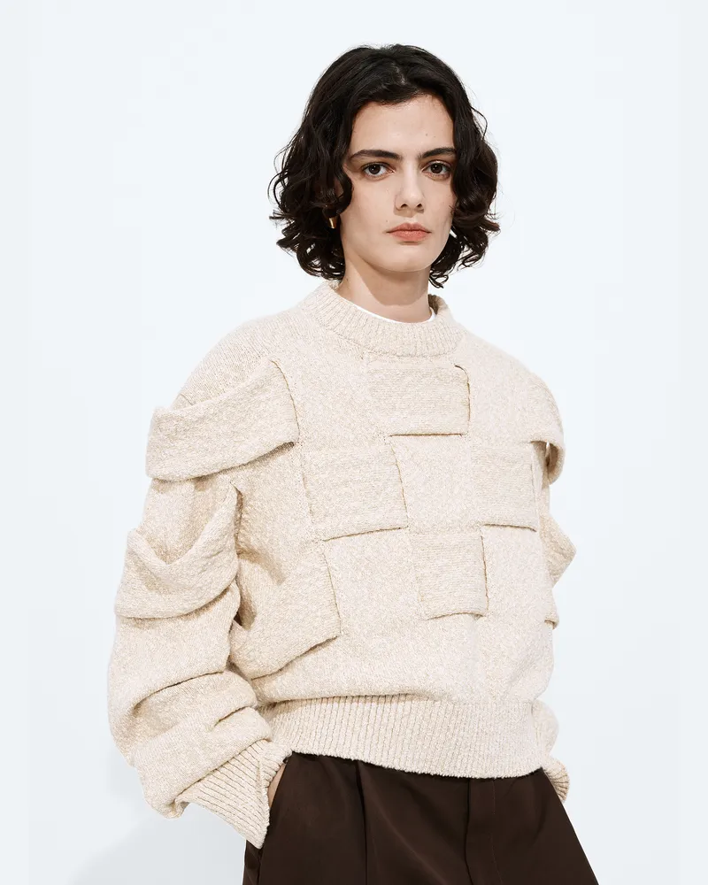 Bottega Veneta Baumwollpullover Mit Intrecciato Muster - Weiss - Damen 100 % Baumwolle Weiss