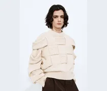 Baumwollpullover mit Intrecciato Muster-Weiss - Damen