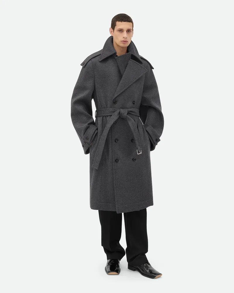 Bottega Veneta Doppelseitiger Trenchcoat Aus Wolle Charcoal
