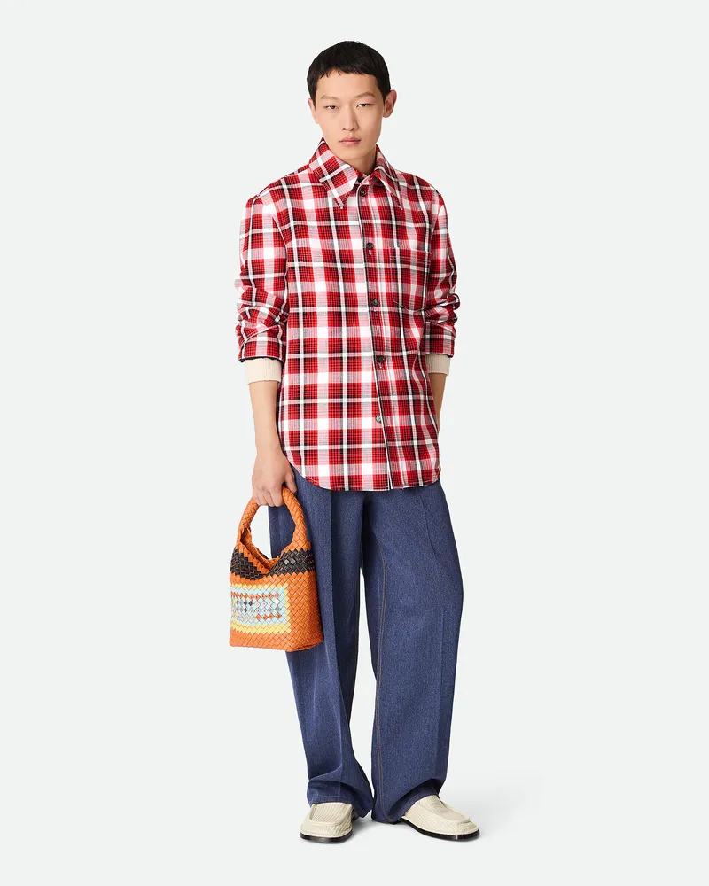 Bottega Veneta Kariertes Overshirt Aus Strukturierter Baumwolle Tomato